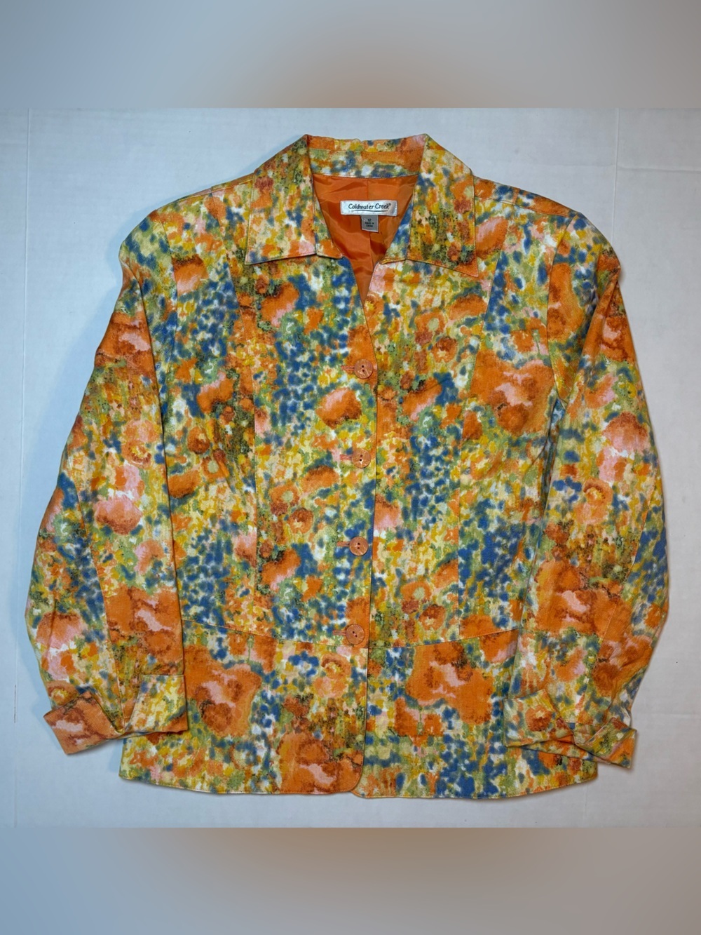 Coldwater Creek Vibrant Abstract Watercolor Floral Print Jacket Size 12